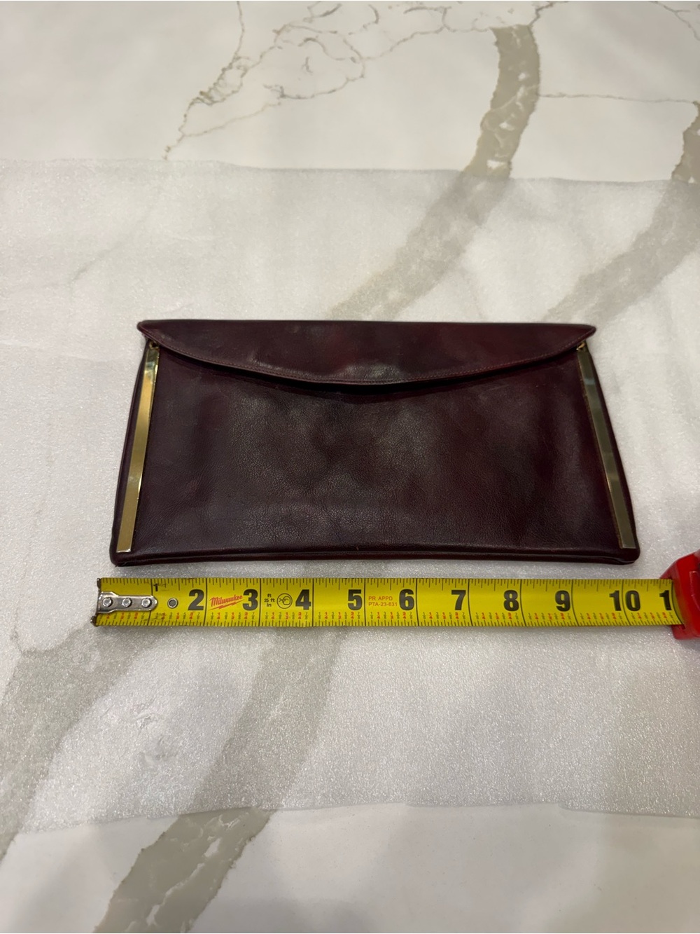 Susan Gail Woman’s  Envelope Clutch - Dark Burgundy W/ Gold Trim Genuine Leather